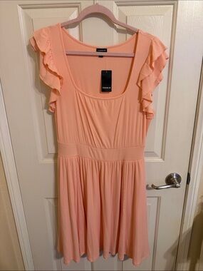 torrid Peach Ruffle Sleeve Scoop-Neck Mini Dress